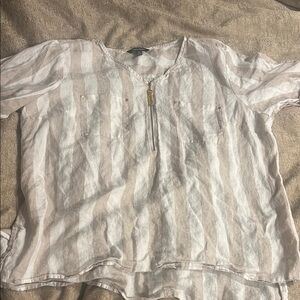 Ellen Tracy Beige and White Striped Blouse
